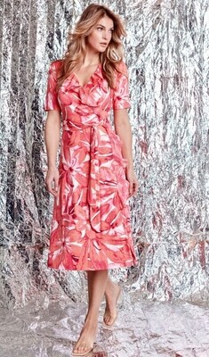 Coral Print Dress with Delicate Frill Detail