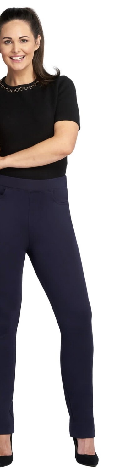 Ponte Jean Style Pull Up Trouser in Navy, size: 16