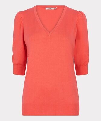 Fine Knit with Ruched Sleeve Detail in Coral