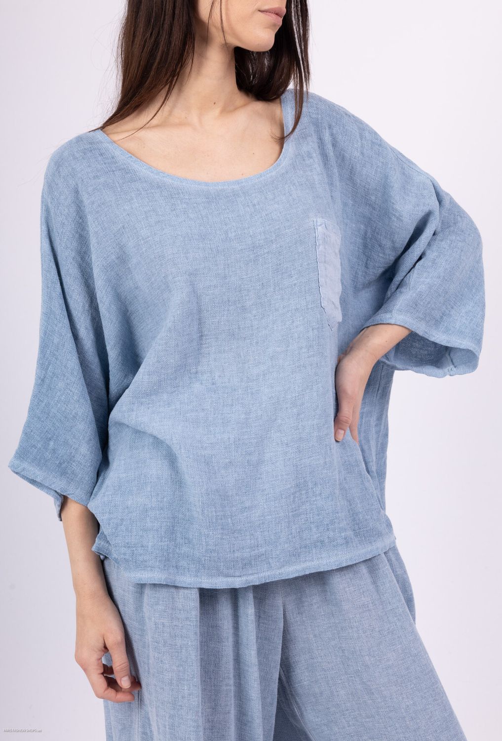 Cotton Linen Mix Top with Pocket