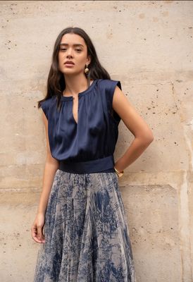 Satin Top in Navy