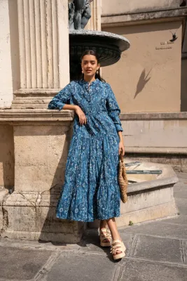Print Dress in Denim Blue