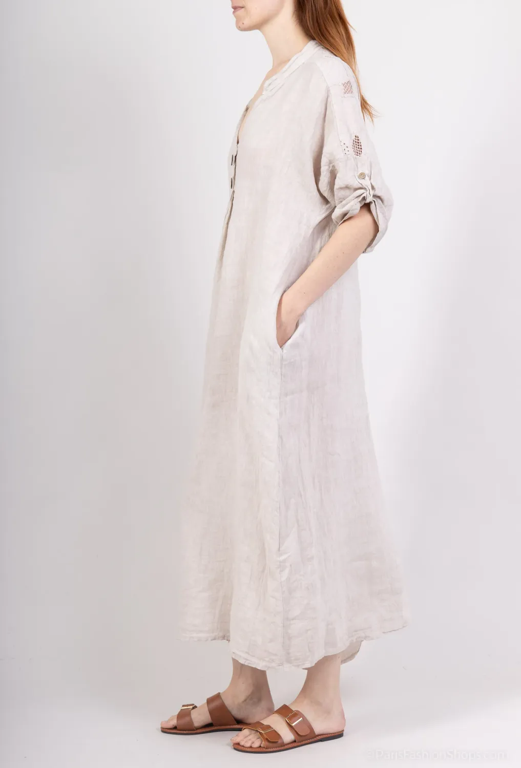 Linen Dress with Lace Detail in Sleeve