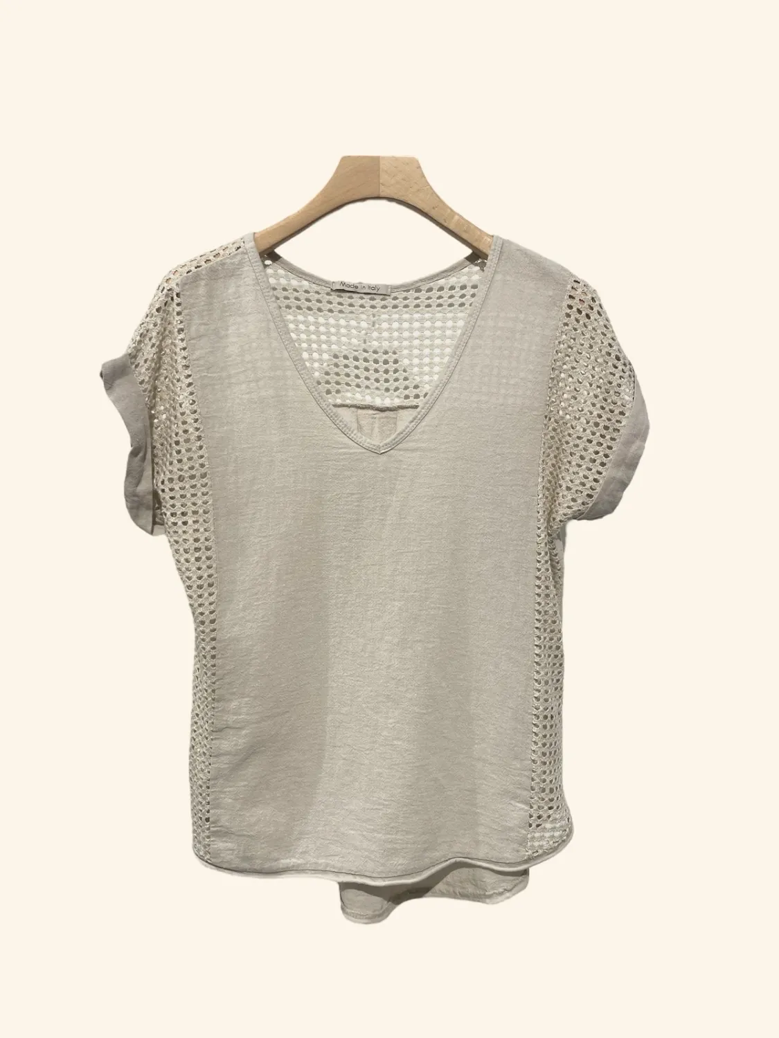 Cotton Short Sleeve Top, Colour: Beige