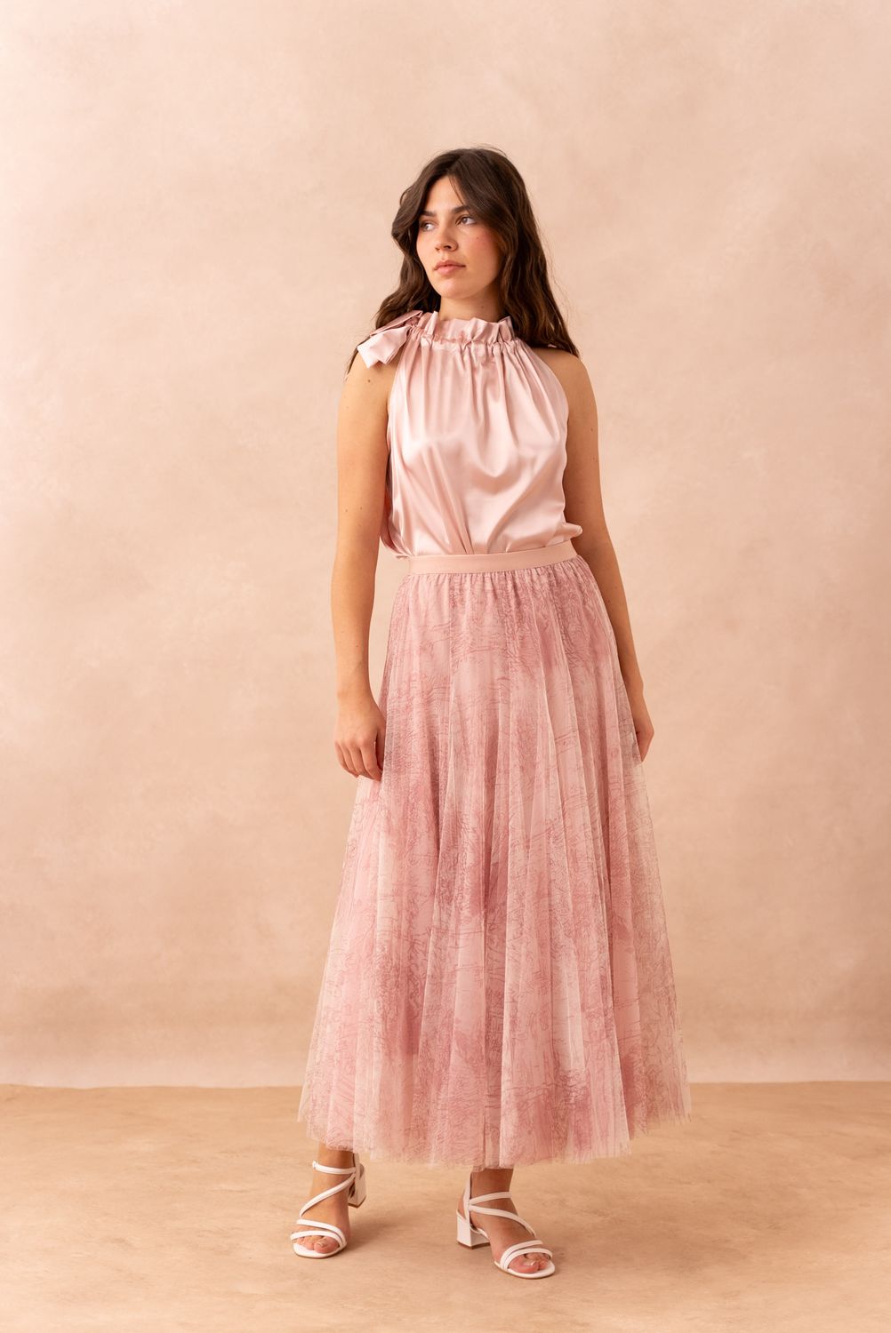 Print Tulle Skirt in Dusky Pink