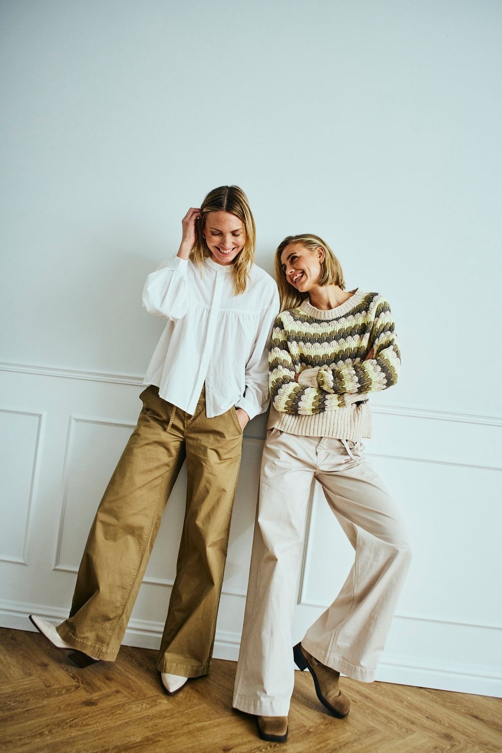 Wide Leg Trousers with Ties - Moonbeam
