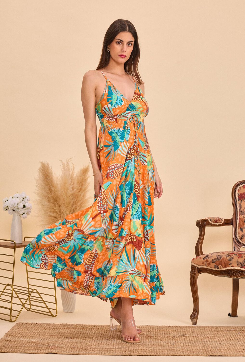 Silk Sun Dress, size: Orange