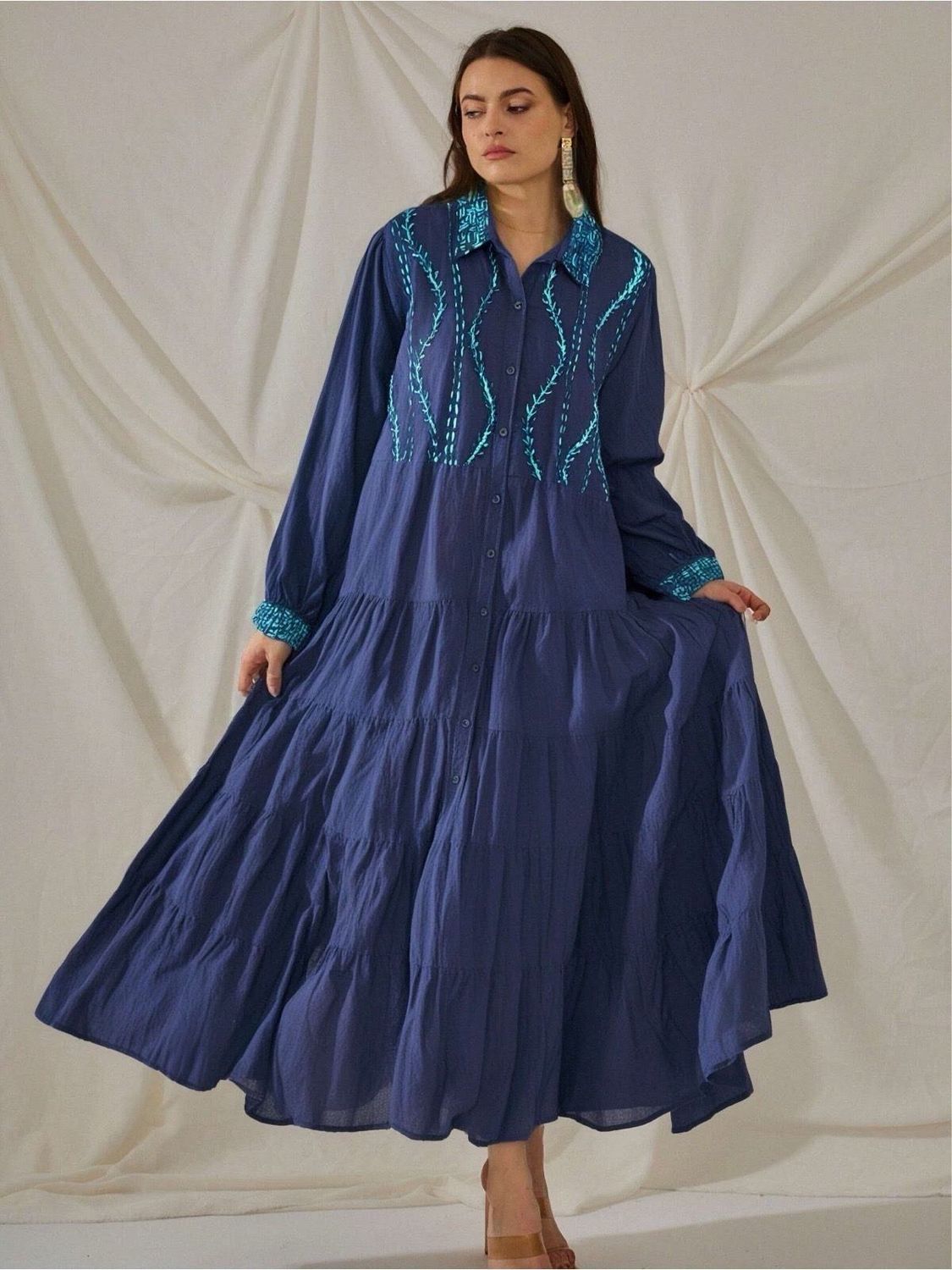 Cotton Dress in Navy