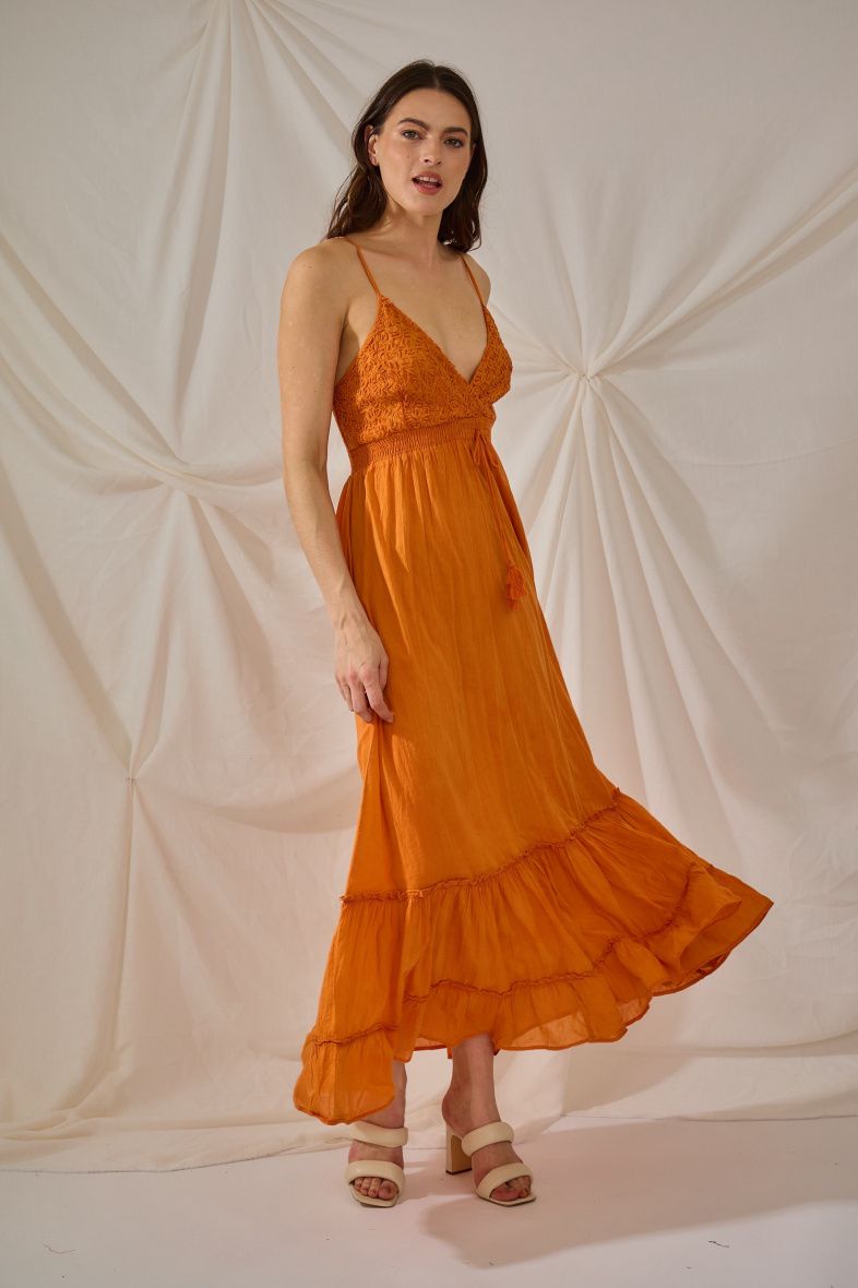 Strappy Cotton Smocked Dress