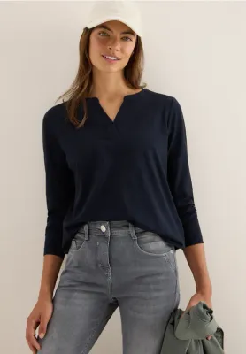 Split Neck Top in Navy