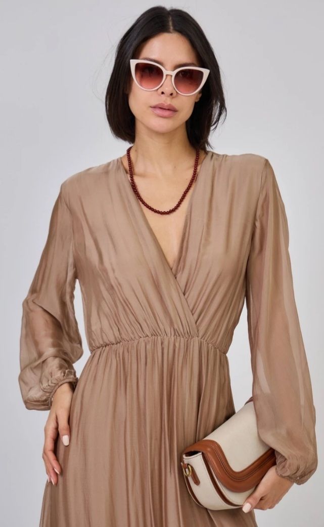 V Neck Maxi Dress in Champagne