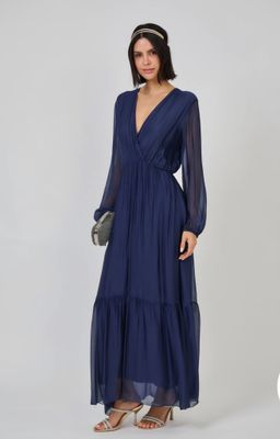 V Neck Maxi Dress in Navy