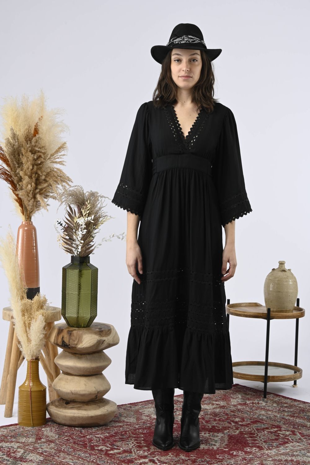 V Neck Dress in Black, Size: XS/S