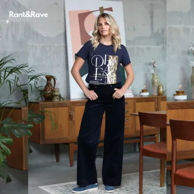 Wide Leg Cords in Navy