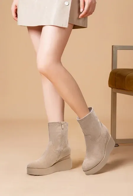 Wedge Ankle Boot in Beige