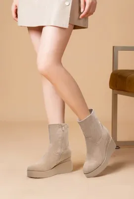Wedge Ankle Boot in Beige