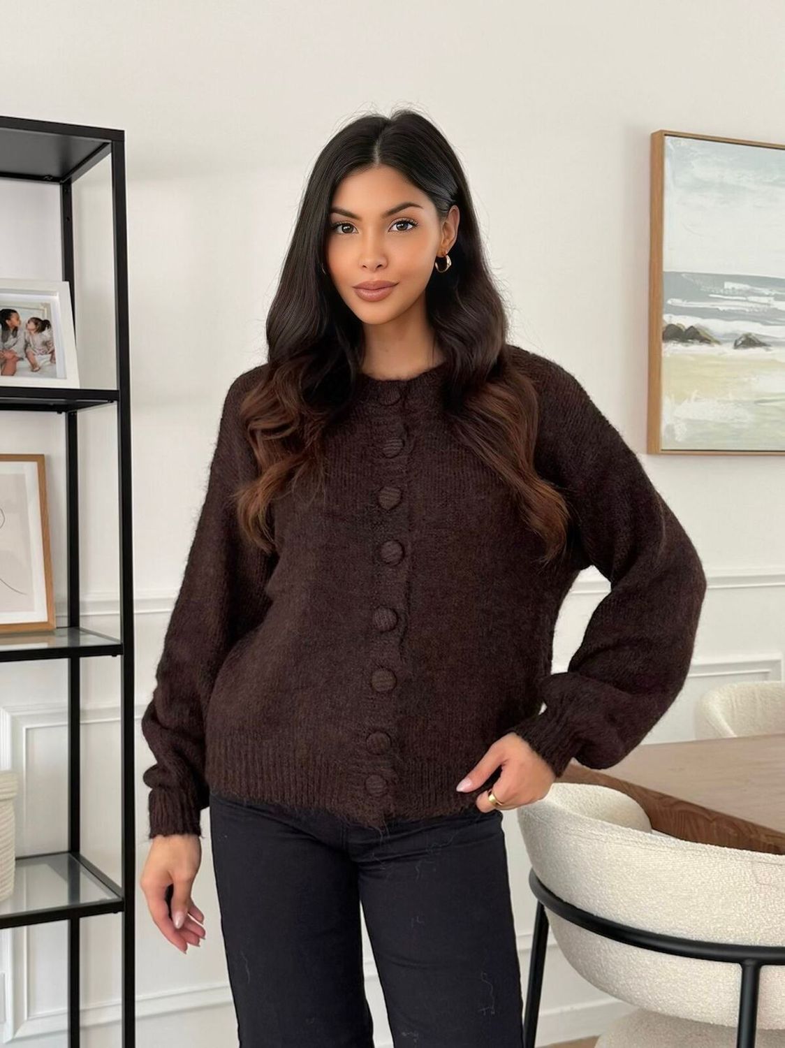 Cosy Knit Cardigan in Chocolate