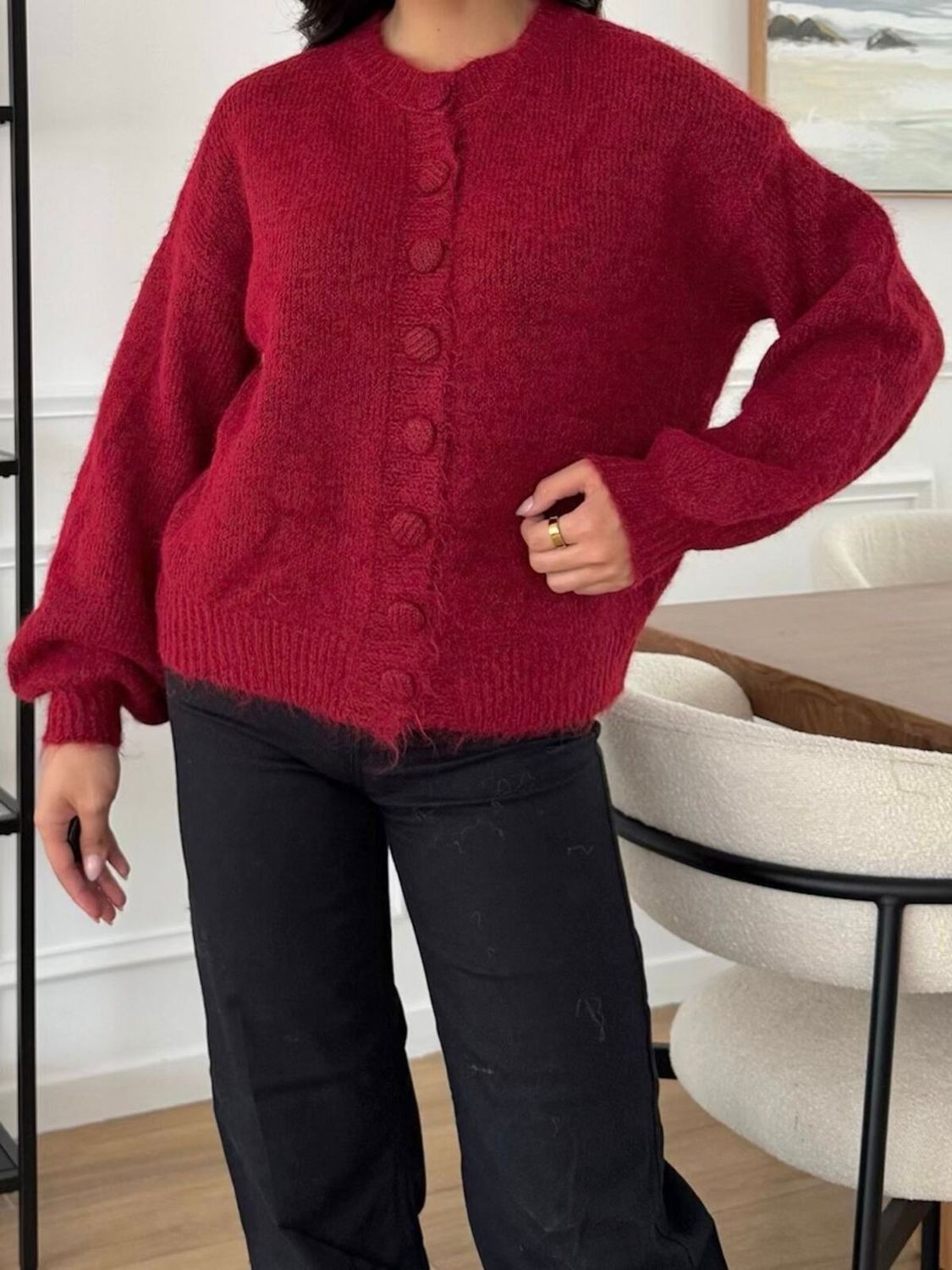 Cosy Knit Cardigan in Burgundy