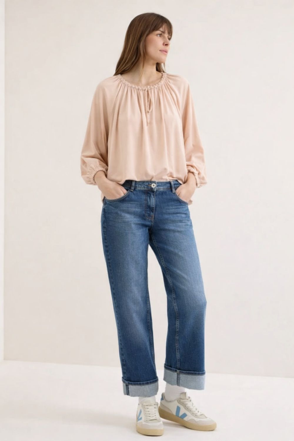 Satin Blouse with Detail at Neckline