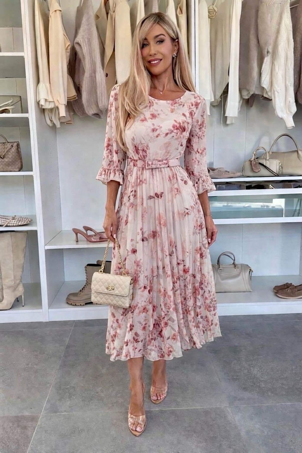 3/4 Sleeve Dress, Colour: Pink