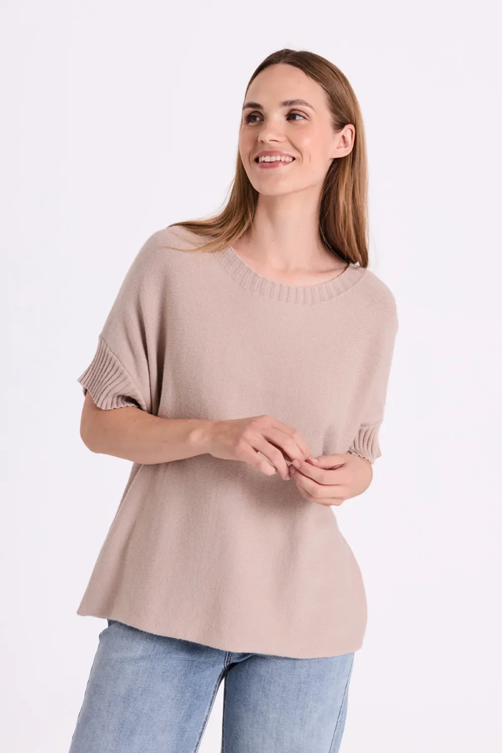 Soft Knit with Short Sleeve in Mink