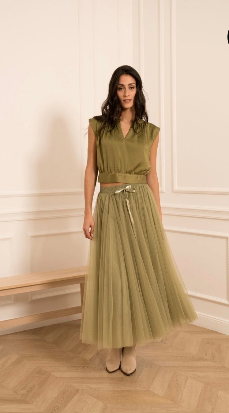 Satin Top in Olive