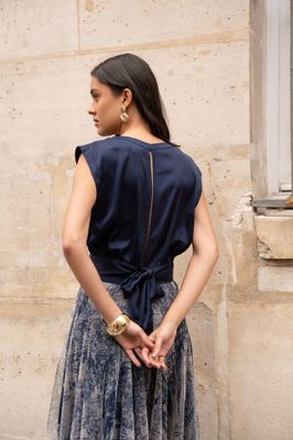 Satin Top in Navy