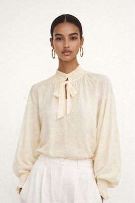Bow Blouse with Gathering at Collar