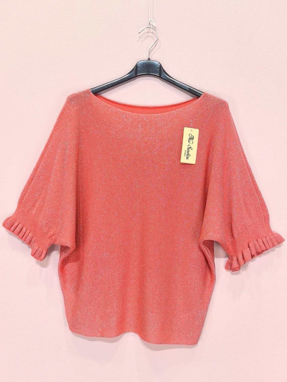 Short Sleeve Knit, Colour: Coral