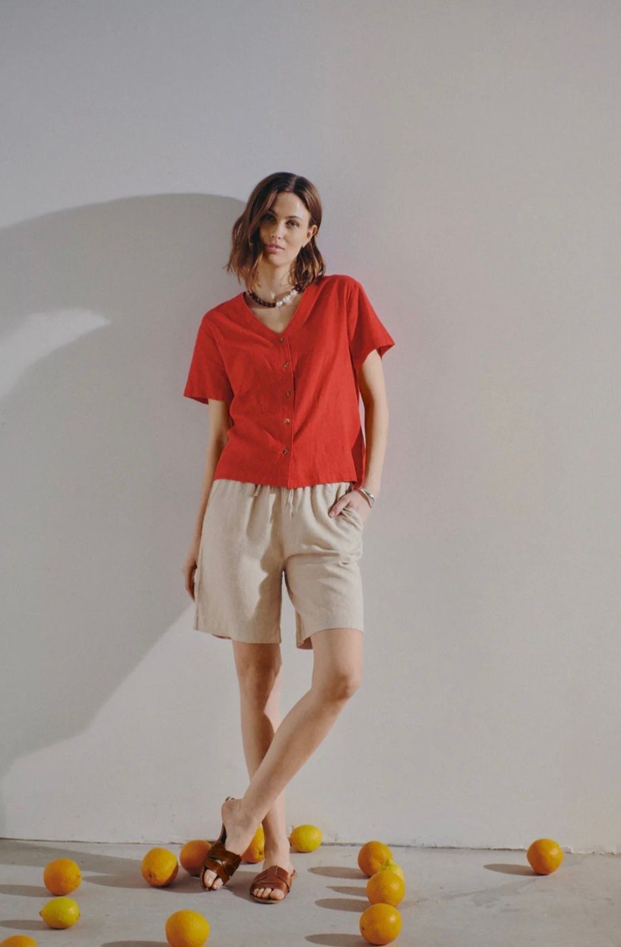 Linen Mix Shorts Sand
