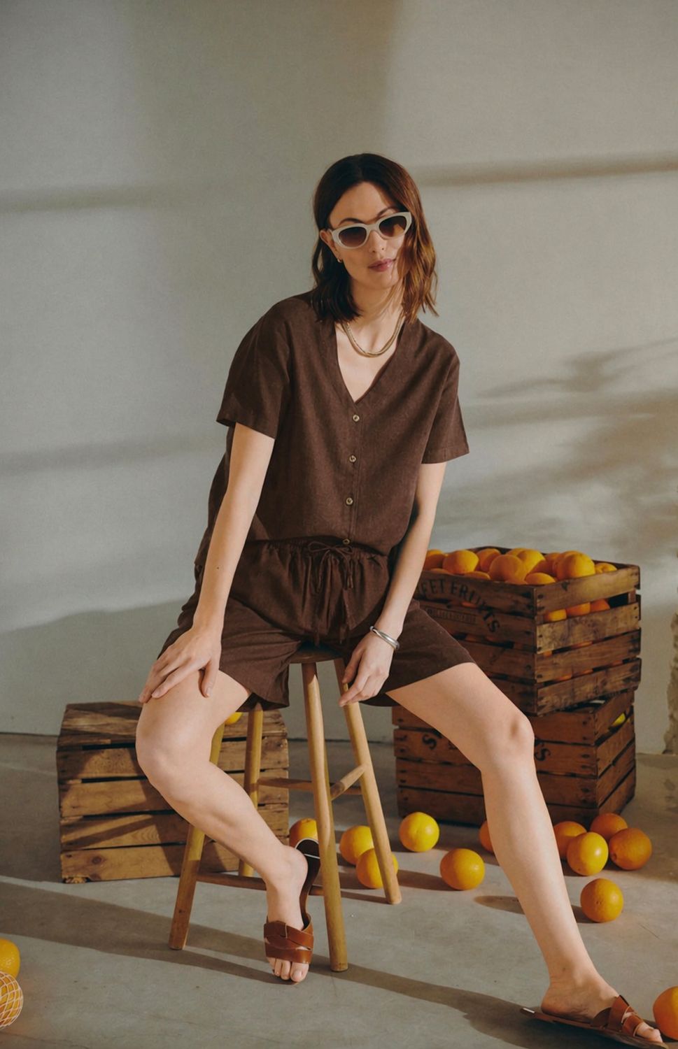 Linen Mix Shorts Coffee Bean