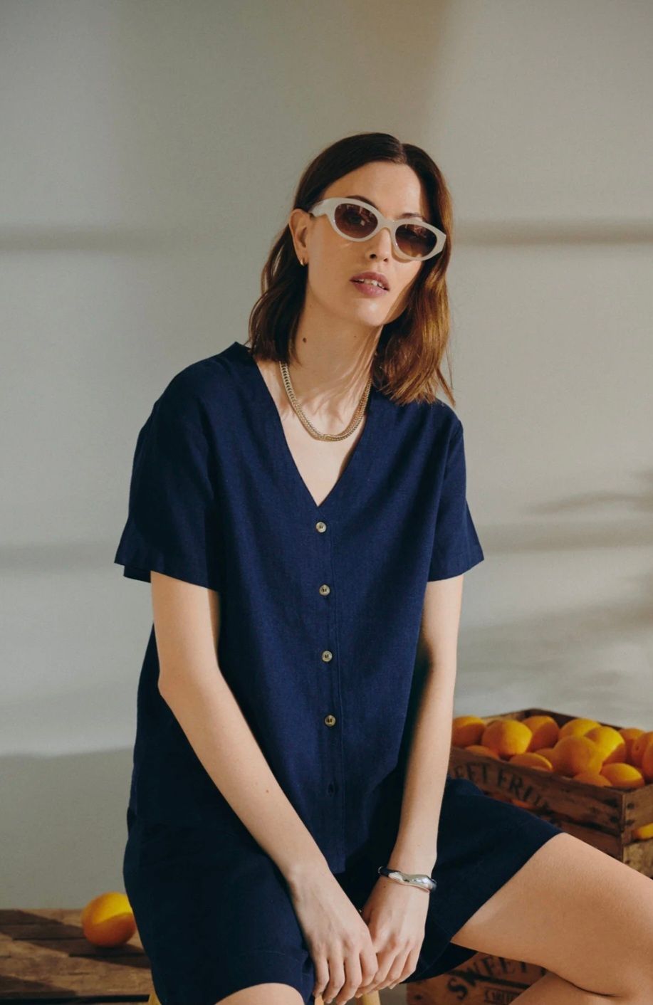 Linen Mix Shorts Navy