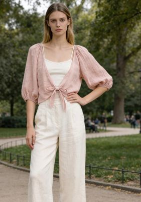 Front Tie Cover-Up in Linen