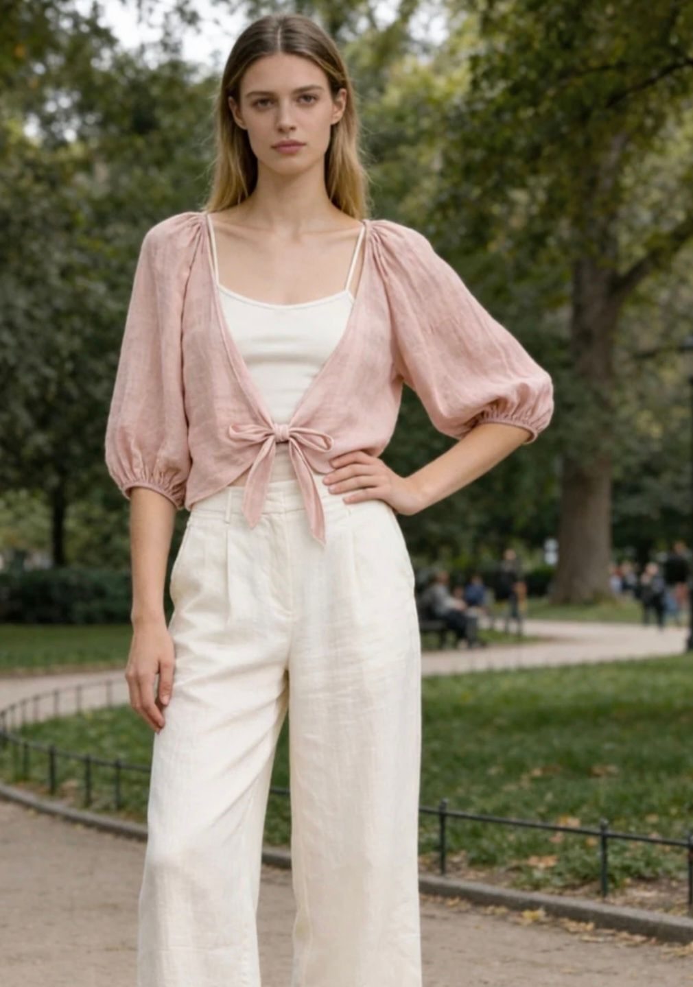Front Tie Cover-Up in Linen, Colour: Pale Pink