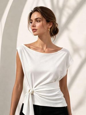 Top with Tie Detail in White
