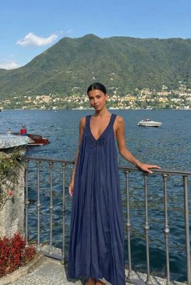 Cotton Maxi Dress in Navy