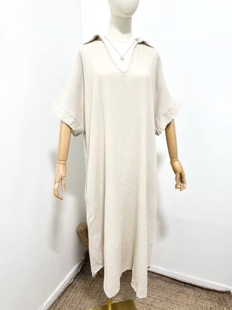 Long Cotton Dress, Colour: Sand