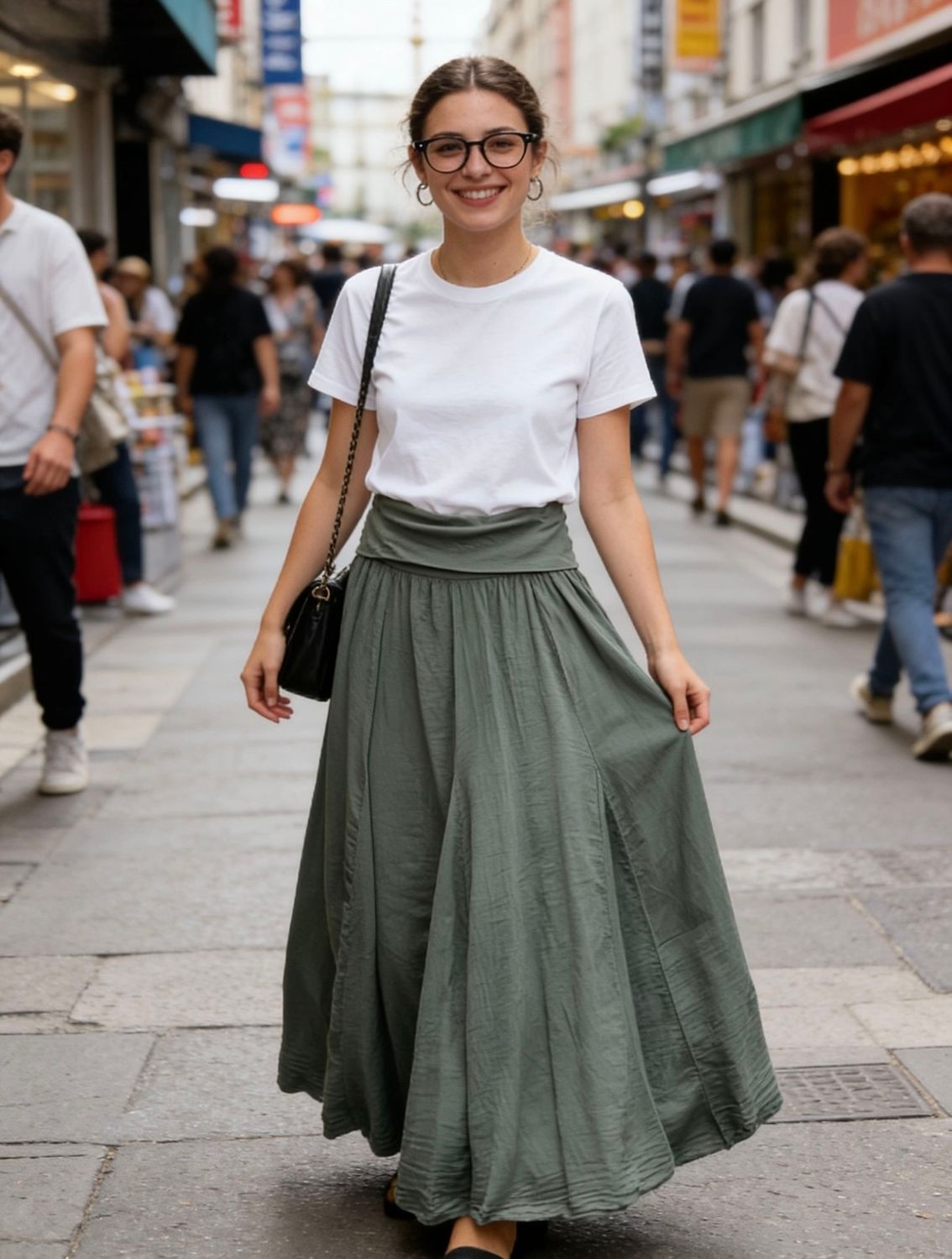 Maxi Skirt in Cotton, Colour: Khaki