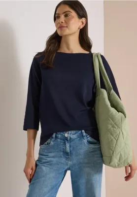Boatneck Cotton Top in Navy