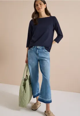 Boatneck Cotton Top in Navy