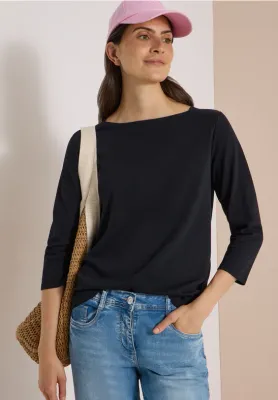 Boatneck Cotton Top in Black