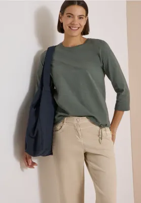3/4 Sleeve Cotton Top in Khaki