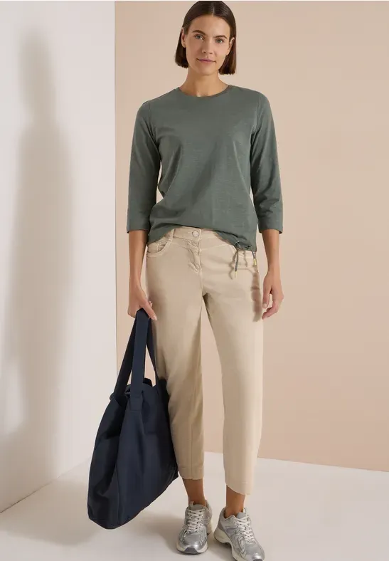 3/4 Sleeve Cotton Top in Khaki