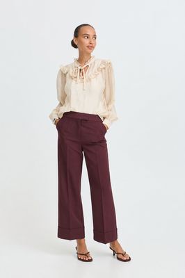 Wide Leg Trousers with Cuff Detail