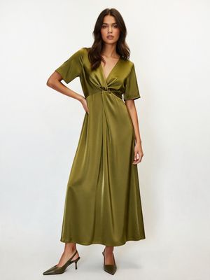 Satin Dress with Short Sleeve