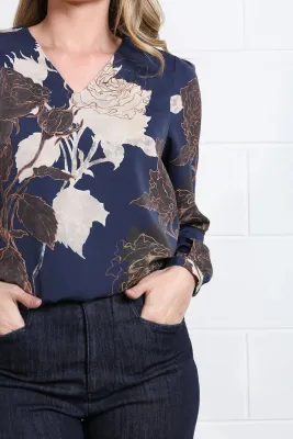 Navy Floral Print Blouse
