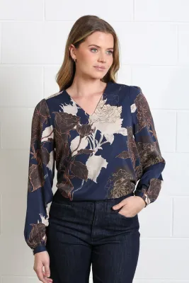 Navy Floral Print Blouse