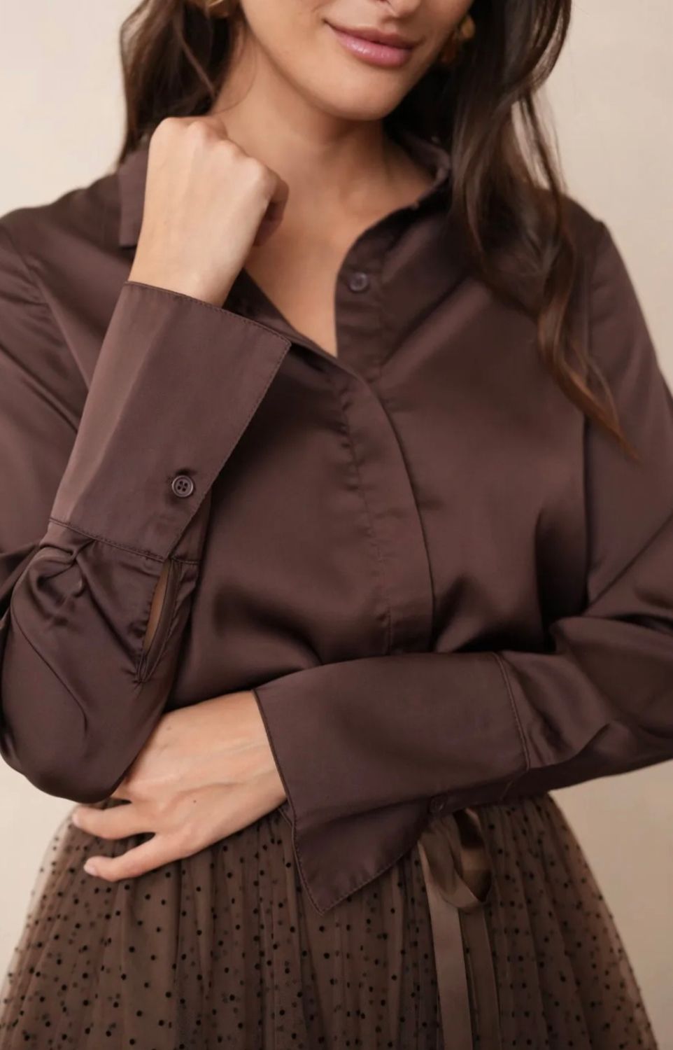 Satin Blouse in Chocolate