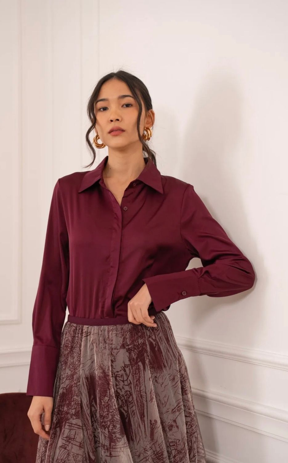Satin Blouse in Bordeaux