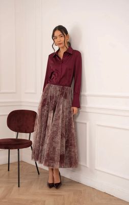 Satin Blouse in Bordeaux